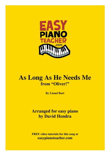 As Long As He Needs Me (arr. David Hendra, easypianoteacher.com)