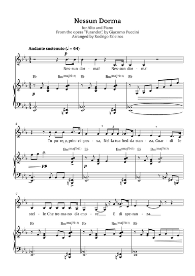 Nessun Dorma (for alto and piano) (arr. Rodrigo Faleiros)