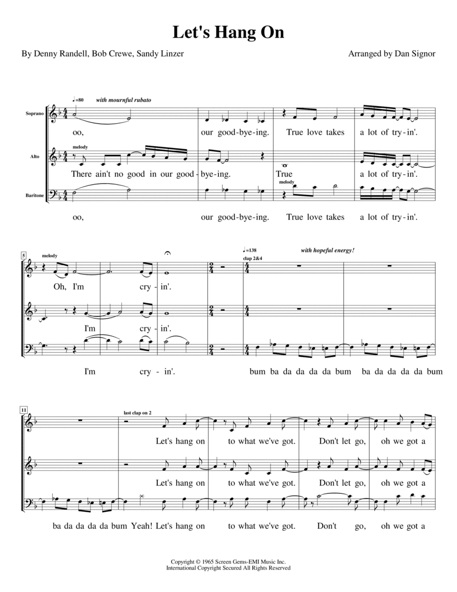 Let's Hang On (arr. Dan Signor)