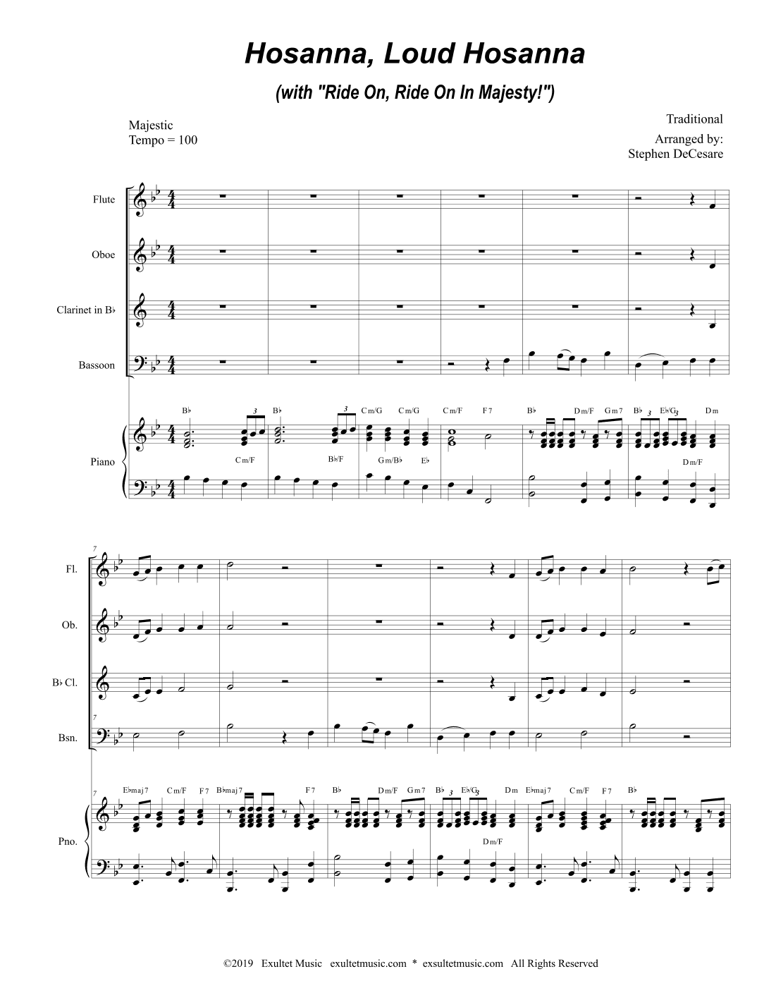 Hosanna, Loud Hosanna (with "Ride On, Ride On In Majesty!") (Woodwind Quartet and Piano) (arr. Stephen DeCesare)