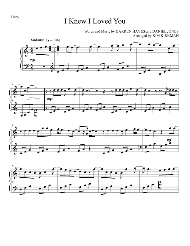 I Knew I Loved You (arr. Kim Kirkman)