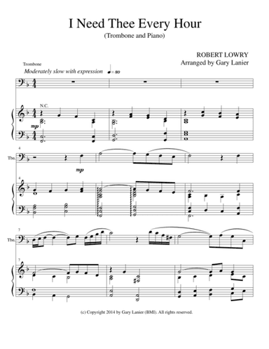 I NEED THEE EVERY HOUR (Trombone Solo with Piano and Trombone Part) (arr. Gary Lanier)