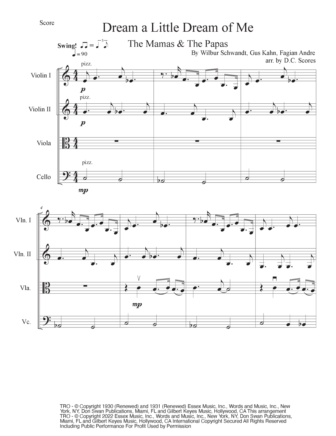 Dream A Little Dream Of Me (arr. D.C Scores)