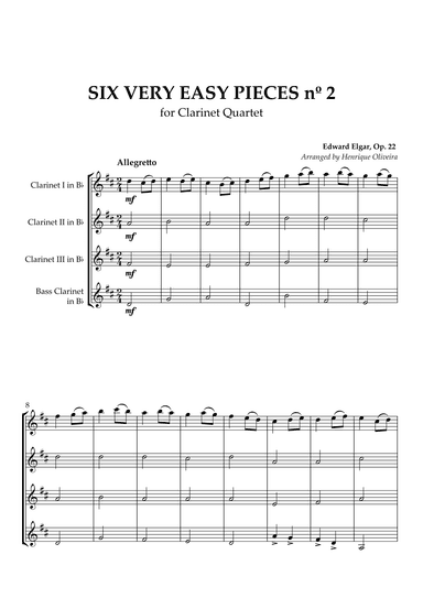 Six Very Easy Pieces nº 2 (Allegretto) - Clarinet Quartet (arr. Henrique Oliveira)