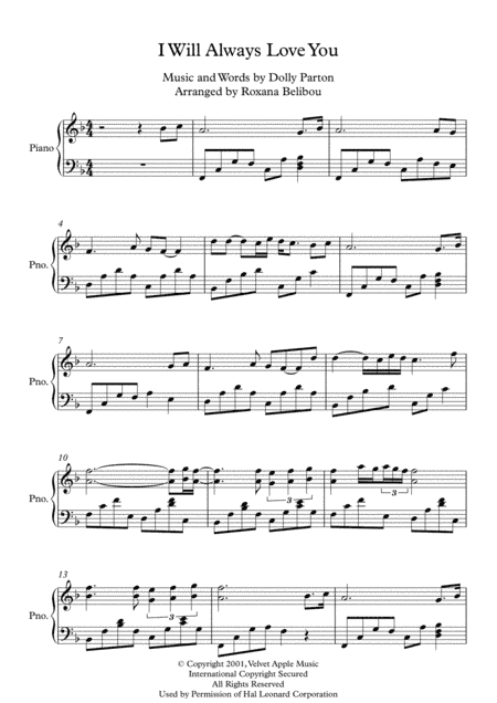 I Will Always Love You (arr. Roxana Belibou)