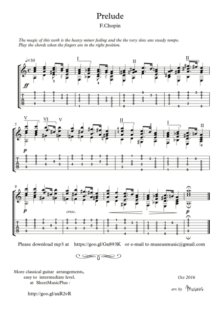 Chopin Chord Prelude for Classical Guitar (arr. PianoSheetNow)