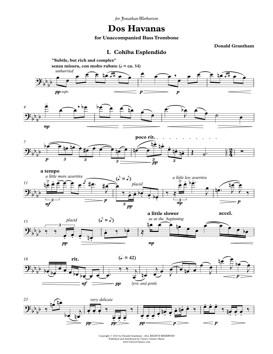Dos Havanas for Unaccompanied Bass Trombone