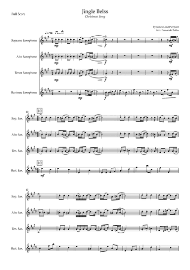 Jingle Bells - Jazz Version (Christmas Song) for Saxophone Quartet (arr. Fernando Britto)