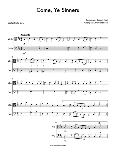 Come, Ye Sinners - Viola/Cello Duet (arr. Christopher Bell)