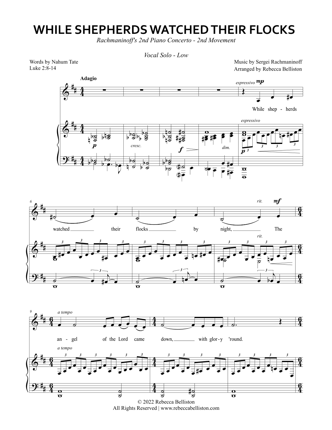 While Shepherds Watched Their Flocks / Rachmaninoff's Piano Concerto No. 2, Second Movement (VSL) (arr. Rebecca Belliston)