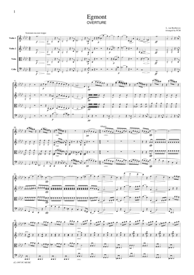 Beethoven  Egmont Overture, for string quartet, CB004 (arr. FCMUSIC)