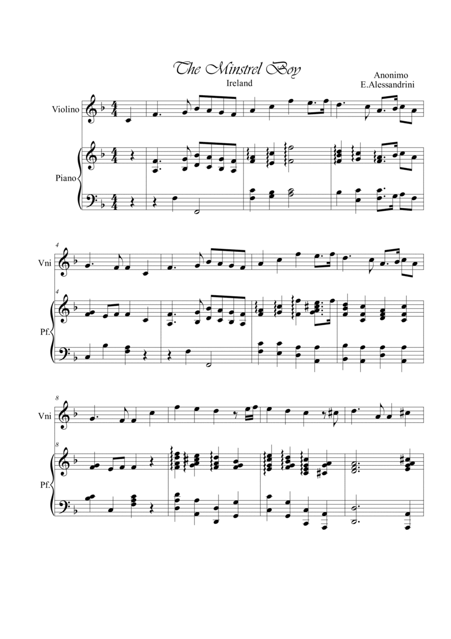 The Minstrel Boy. Violin and piano (arr. Ester Alessandrini)