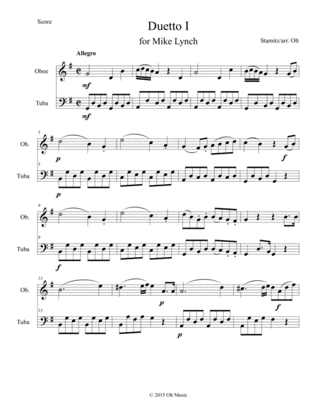 Duetto No. 1 arranged for oboe and tuba duet (arr. Tim Olt)