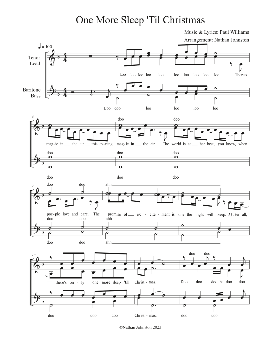 One More Sleep 'til Christmas (arr. Nathan Johnston)