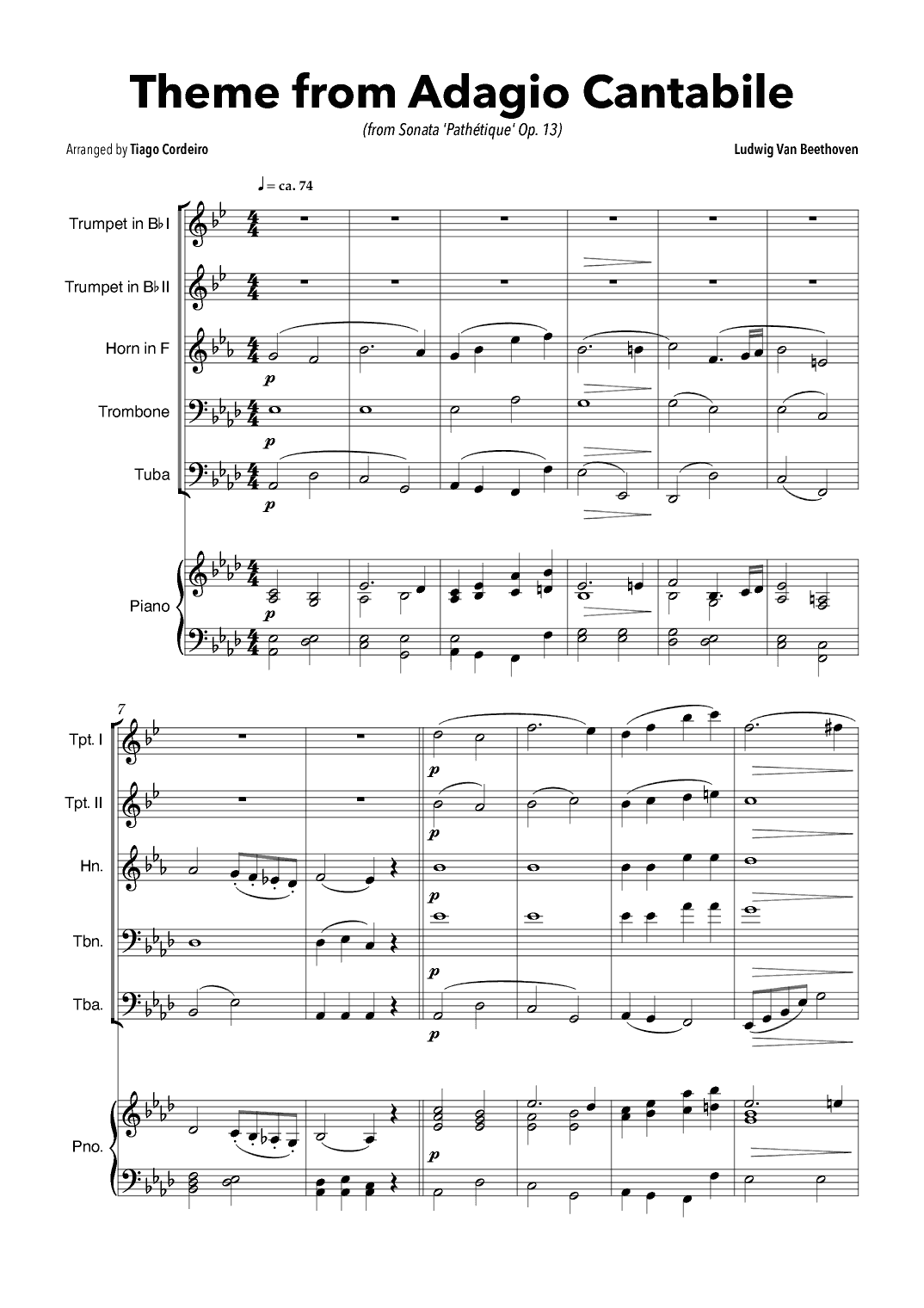 Theme From Adagio Cantabile (from Sonata 'Pathétique' Op.13) (arr. Tiago Cordeiro)