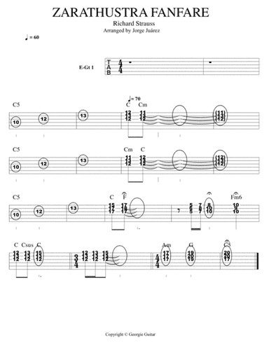 Zarathustra Fanfare - Guitar Tab (duet), Bass, Drums (arr. Jorge Juárez)