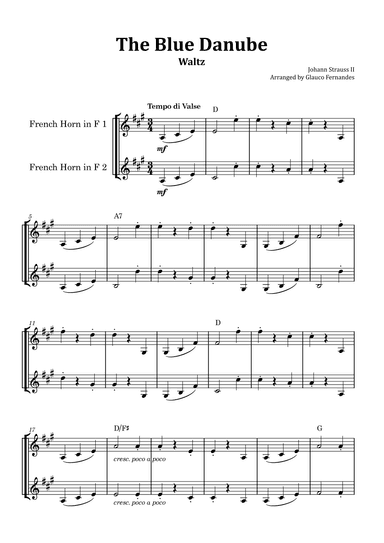 The Blue Danube - French Horn Duet with Chord Notations (arr. Glauco Fernandes)
