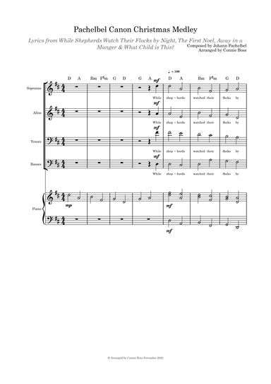 Pachelbel Canon Christmas Medley SATB Choir and piano (arr. Connie Boss)