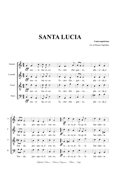 SANTA LUCIA - Neapolitan song - Arr. for SATB Choir (arr. Renato Tagliabue)