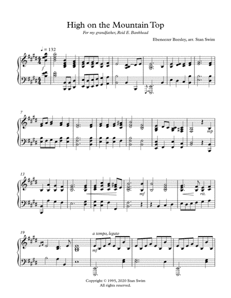 High on the Mountain Top (piano solo) (arr. Stan Swim)