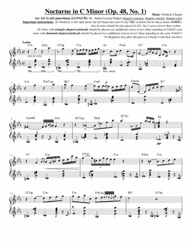 Chopin - Nocturne in C Minor (Op. 48, No. 1) - Arr. for G-clef piano/harp (GCP/GCH) including lead s (arr. Andrei-Lucian Dragoi)