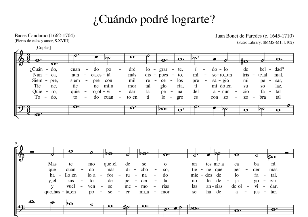Cuándo podré lograrte (arr. Early Music Scores)