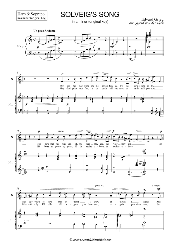 Solveig's Song for harp and high voice (arr. Sjoerd van der Veen)