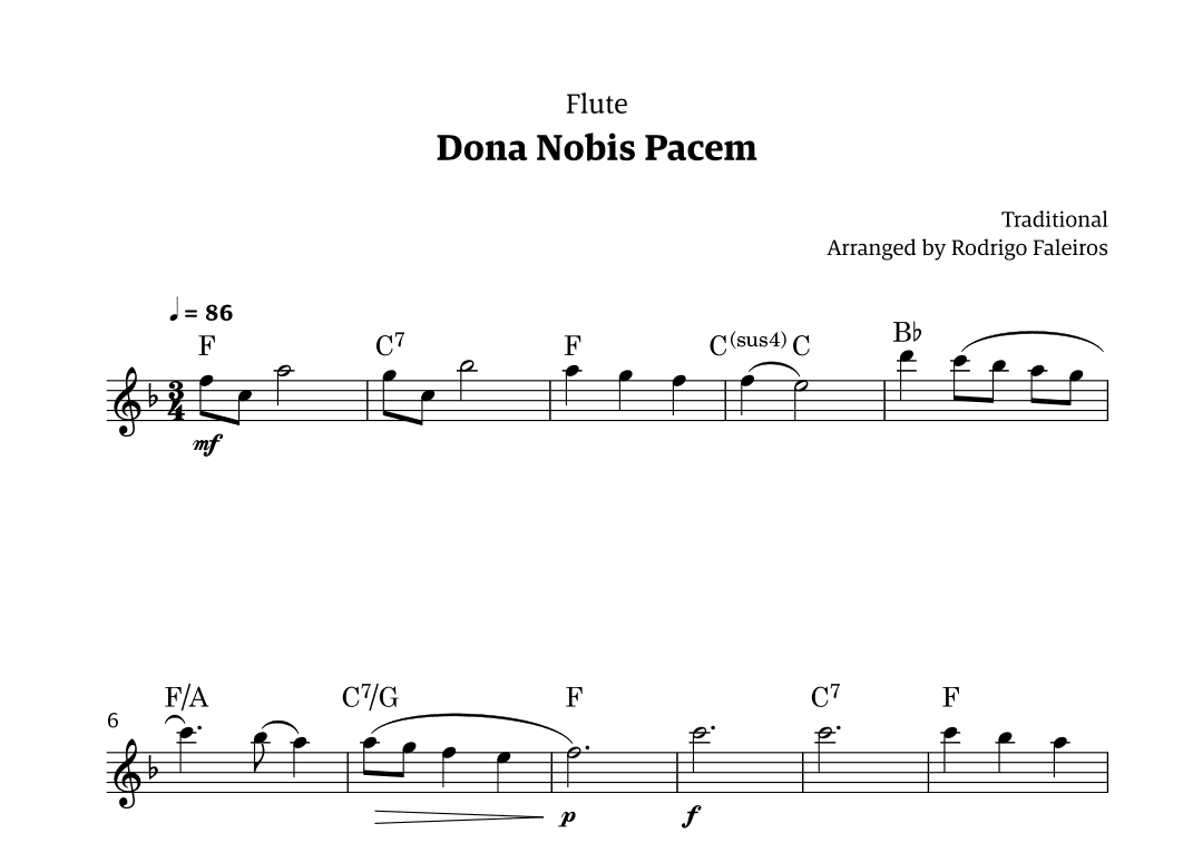 Dona Nobis Pacem - for flute (with chords) (arr. Rodrigo Faleiros)