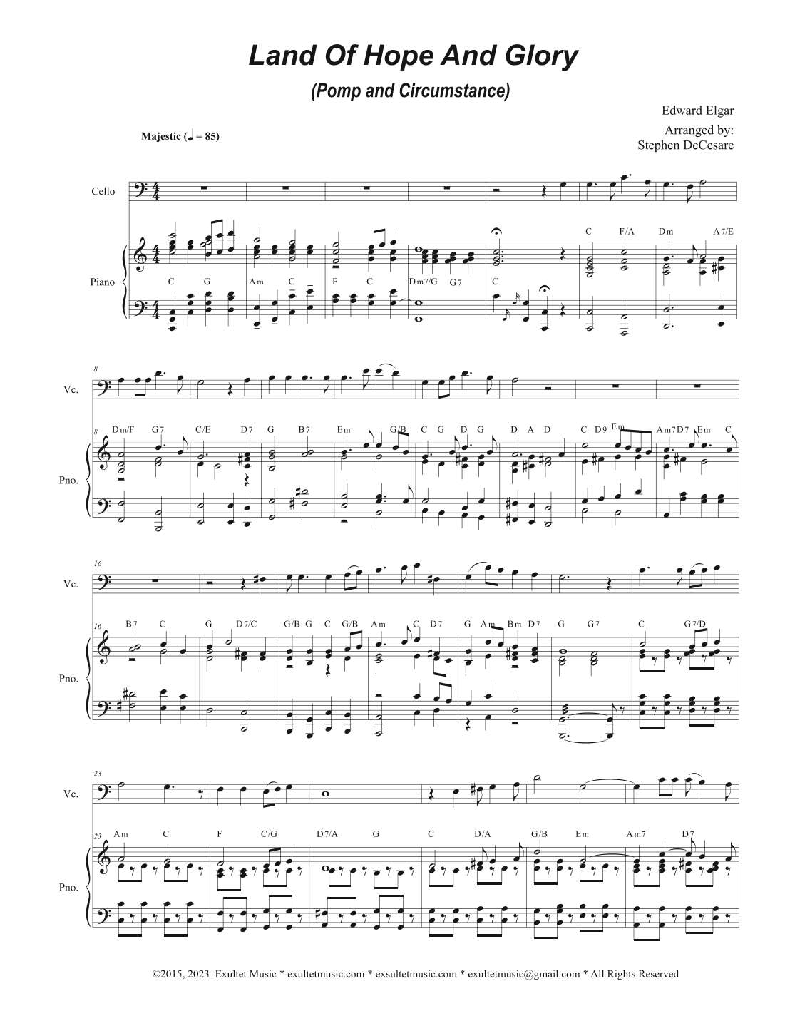 Land Of Hope And Glory (Pomp and Circumstance) (Cello solo and Piano) (arr. Stephen DeCesare)