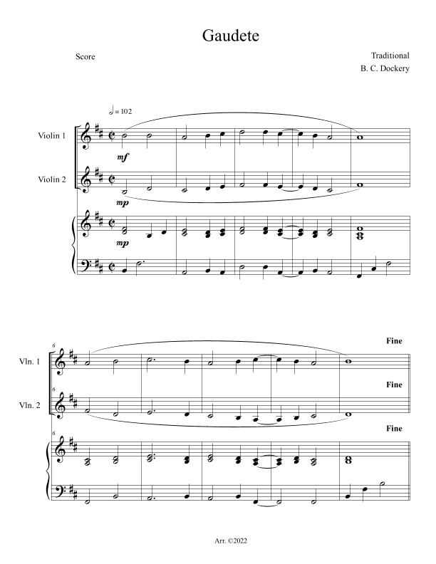 Gaudete (Violin Duet with Piano Accompaniment) (arr. B. C. Dockery)