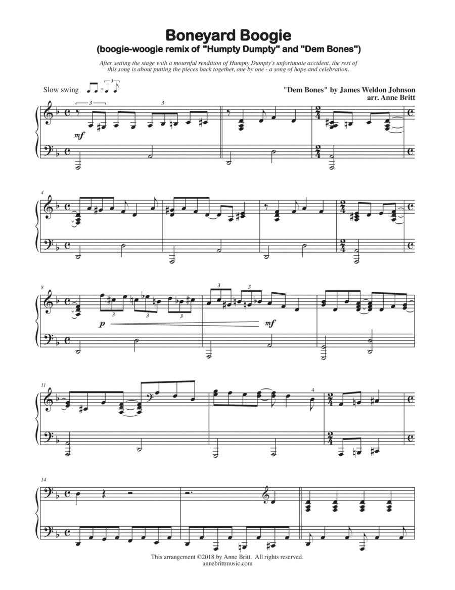 Boneyard Boogie (boogie-woogie remix of "Humpty Dumpty" and "Dem Bones") (arr. Anne Britt)