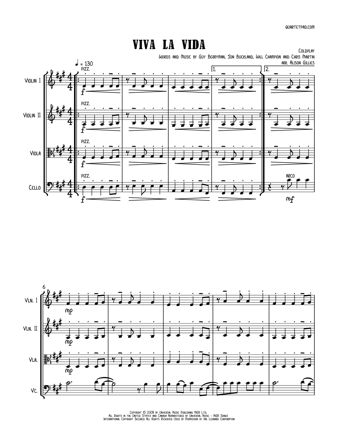 Viva La Vida (arr. Alison Gillies)