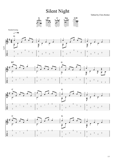 Silent Night (Solo Fingerstyle Guitar Tab) (arr. Chris Richter)