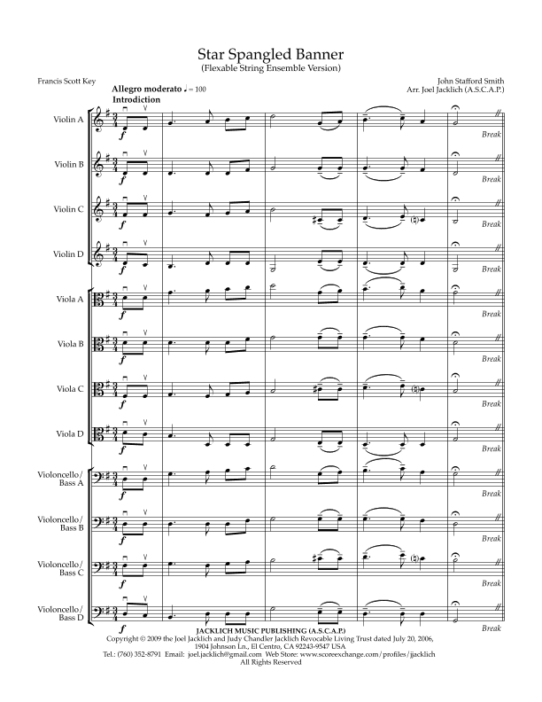 Star Spangled Banner (for Flexible String Orchestra) (arr. Joel Jacklich (A.S.C.A.P.))