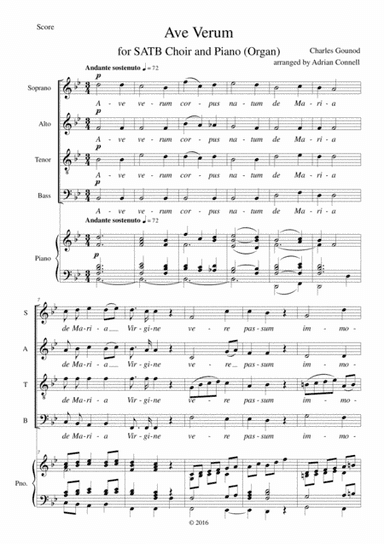 Gounod Ave Verum arranged for SATB choir and piano (or organ) (arr. Adrian Connell)