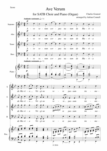 Gounod Ave Verum arranged for SATB choir and piano (or organ) (arr. Adrian Connell)