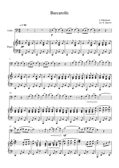 Barcarolle, Jacques Offenbach, For Cello & Piano (arr. Eugene Egorov)
