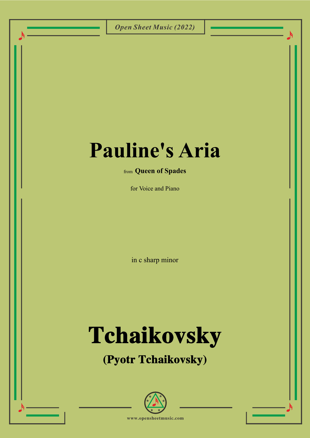 Tchaikovsky-Pauline's Aria,from Queen of Spades,in c sharp minor,for Voice and Piano (arr. OSM Press)
