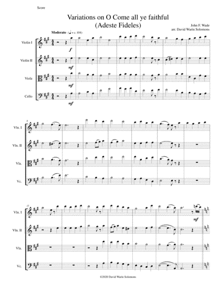 Variations on O Come all ye faithful (Adeste fideles) for string quartet (arr. David Warin Solomons)