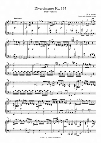 Divertimento K.137 – Piano Solo Version (arr. Jordi Castellà)
