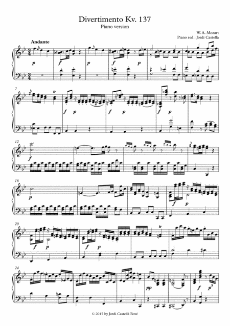 Divertimento K.137 – Piano Solo Version (arr. Jordi Castellà)