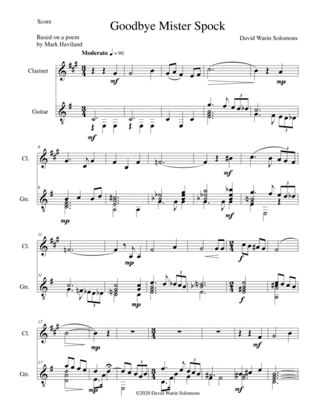 Goodbye Mister Spock for clarinet and guitar