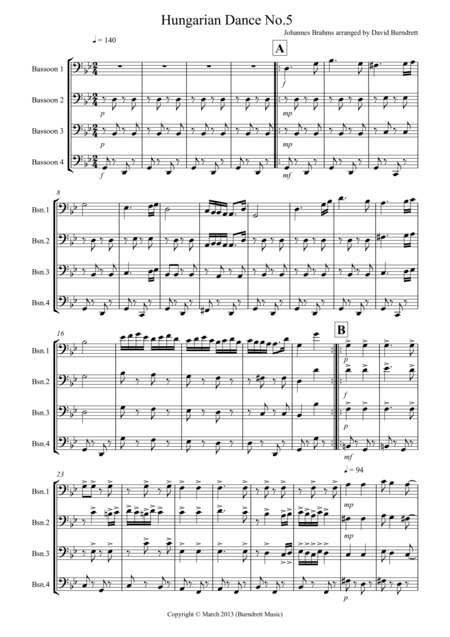 Hungarian Dance for Bassoon Quartet (arr. David Burndrett)