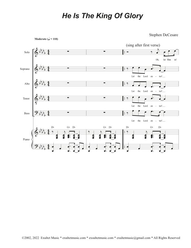 He Is The King Of Glory (Solo with Vocal Quartet - (SATB)