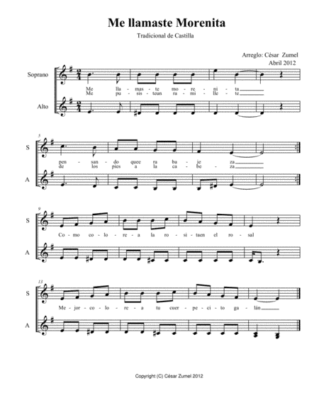 Me llamaste morenita (arr. César Zumel)