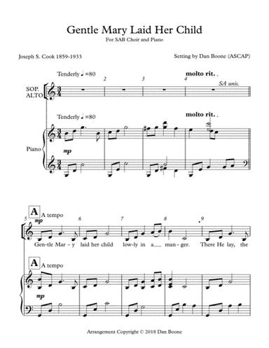 Gentle Mary Laid Her Child (SAB, Piano)) (arr. Dan Boone (ASCAP))