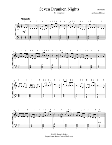 Seven Drunk Nights - for easy piano (arr. Samuel Stokes)