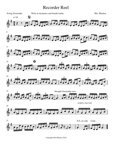 Irish Reel: Unaccompanied Recorder Solo