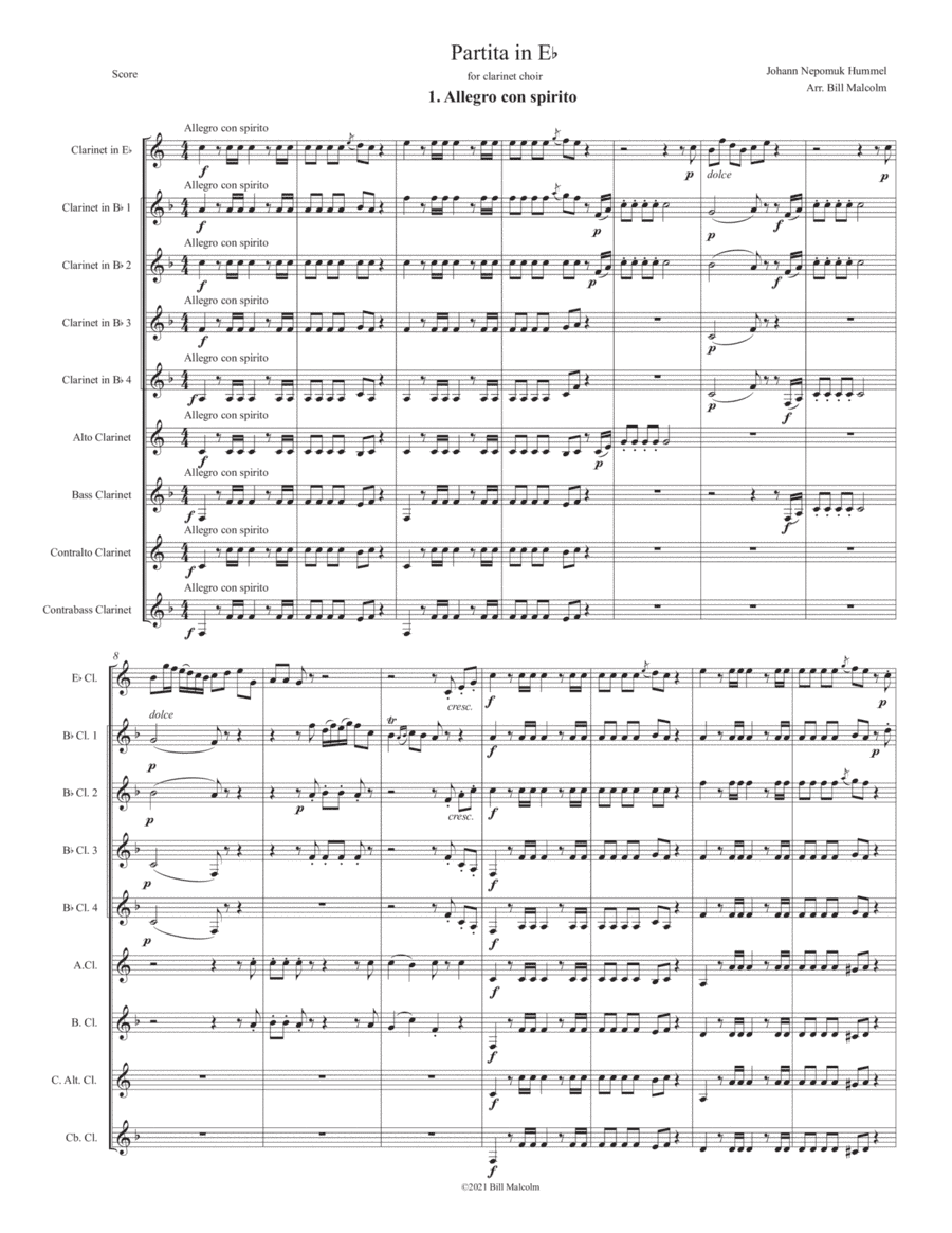 Partita in Eb for clarinet choir (arr. Bill Malcolm)