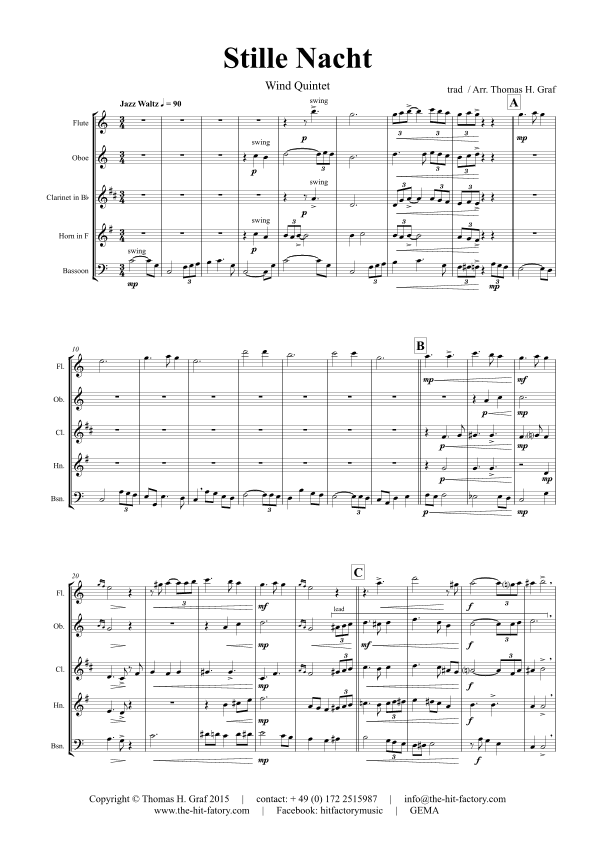 Stille Nacht (Silent night) - Jazz Waltz - Wind Quintet (arr. Thomas Graf)